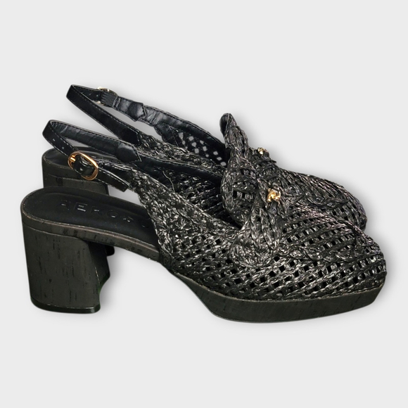 Aerosoles Womens Santiago Black Raffia Slingback Block Heel Loafers Size 10M - Picture 1 of 12